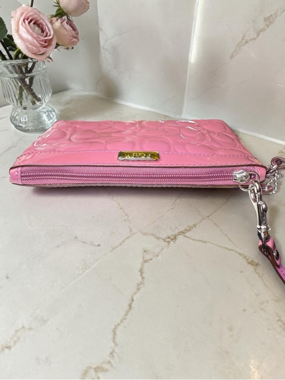 Coach Pink Patent Embossed Wristlet Signature C Zip Pouch NWT - Giftable 💕 - Picture 7 of 13